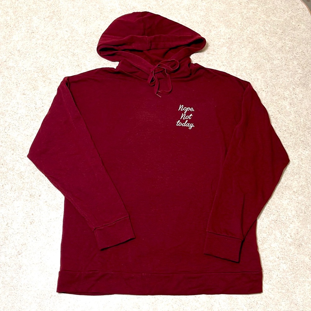 ALYA BURGUNDY LOOSE FIT BOYFRIEND CUT SWEATSHIRT HOODIE - Picture 6 of 6